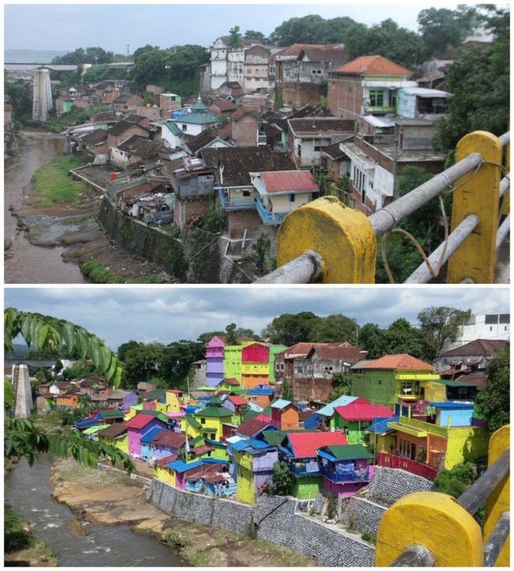 Portrait de contraste 5 Kampung Pelangi avant et après rénovation