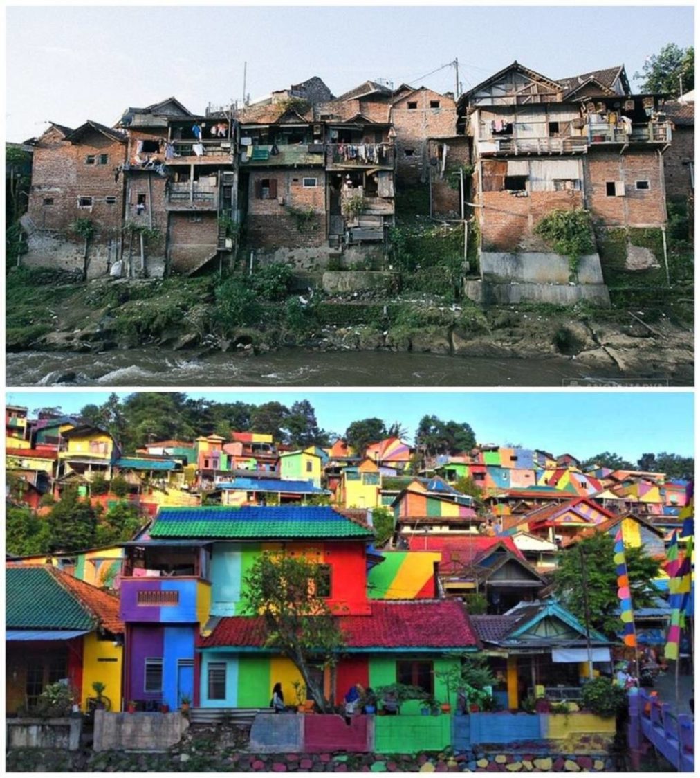 Portrait de contraste 5 Kampung Pelangi avant et après rénovation